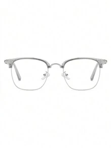 1pc Men'S Square Eyebrow Rim Metal Reading Prescription Glasses For Daily Use - Grey - View 3