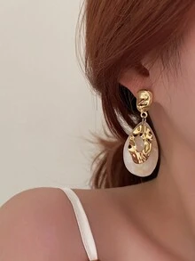 1对金属树脂复古吊坠耳环，时尚个性设计，适合节日或晚宴佩戴 - 金色 - 查看 2