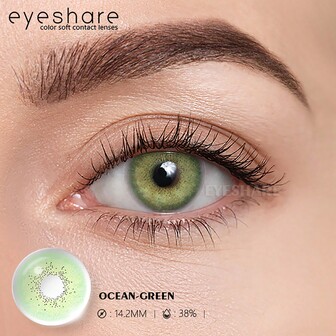 Eyeshare加大眼彩色隱形眼鏡 1對ocean眼鏡片 一年拋棄式大直徑柔軟綠色隱形眼鏡