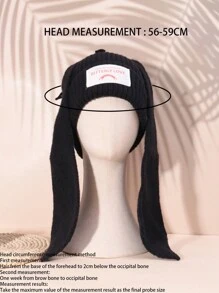 1pc Women's Black Acrylic Stylish Accessory European And American Style Knitted Hat With Long Bunny Ears For Parties And Daily Wear Cute - Black - View 4