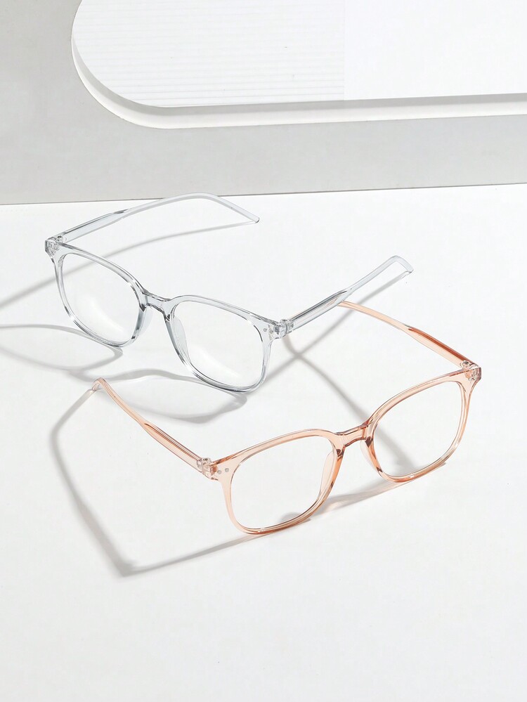 2pcs Women's Studded Square Transparent Glasses, Suitable For Daily Use, Accessories, Eyewear Set - Multicolor - View 3