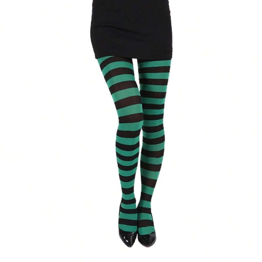 1 Par De Medias Con Rayas Multicolores - Verde Oscuro - Ver 1