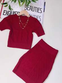 Women Sweater Co-ords - Màu Đỏ Sâu - Xem 3