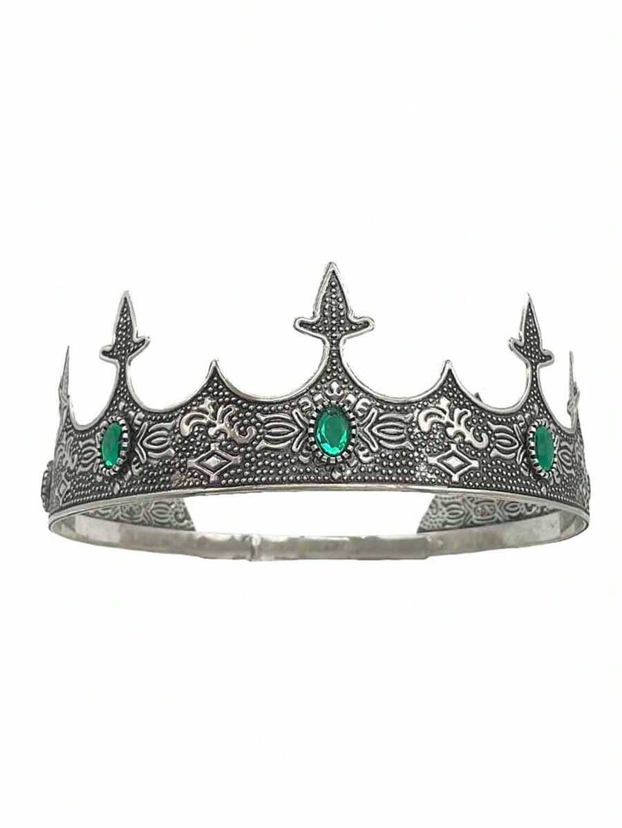 Corona Para Hombre De Estilo Europeo Y Americano, Corona De Príncipe De Corte Retro, Adecuado Para Utilería De Rendimiento, Concurso De Belleza, Fiesta De Cumpleaños - Plateado - Ver 1