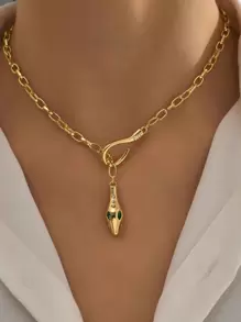 1pc Stainless Steel Stylish Snake Design Necklace With Rhinestone Decoration, Vintage Atmosphere And Luxury Style