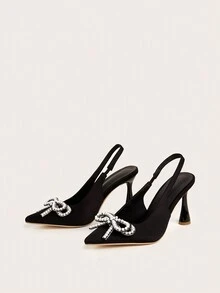 New Arrival 2023 Pointed Toe Faux Pearl Bow Closed Toe Stiletto Mules, Elegant Women's Sandals