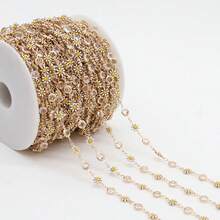 1米菊花與立方氧化鋯散珠鏈,適用於手工首飾製作,適合女士配件 - 金色 - 查看 1