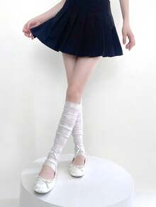 1 双蕾丝护腿 Y2K 女士网眼腿套性感日式及膝长筒袜 - 白色 - 查看 4