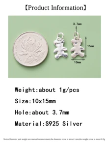 6入組可愛有趣的s925純銀小熊吊墜動物魅力珠寶,適用於女士兒童手鍊項鍊珠寶製作手工diy配件 - 6件吊墜(6件白色) - 查看 6