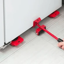 5 piezas/juego de herramientas para manipulación de objetos pesados, herramientas para manipulación de carga de muebles, 4 rodillos móviles y 1 palanca de rueda para levantar asistentes móviles de muebles - Rojo - Ver 8