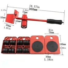 5 piezas/juego de herramientas para manipulación de objetos pesados, herramientas para manipulación de carga de muebles, 4 rodillos móviles y 1 palanca de rueda para levantar asistentes móviles de muebles - Rojo - Ver 2