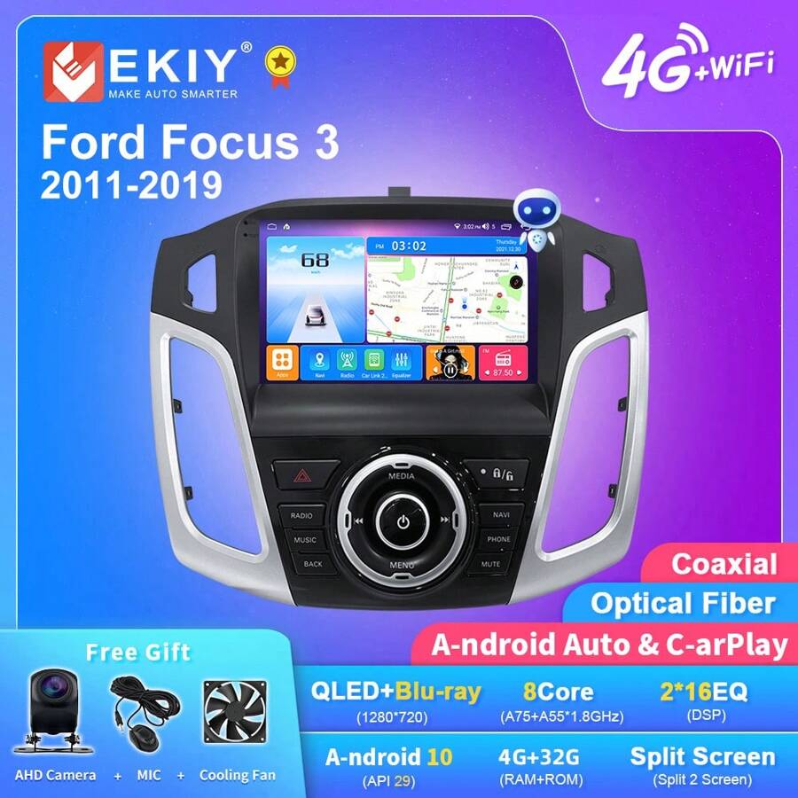 T7 Android 10 Ô tô/xe hơi Âm thanh nổi Đa phương tiện Video Người chơi Tương thích với Focus 3 Android Ô tô/xe hơi 2Din DVD Với Dẫn đường - màu đen - Xem 1
