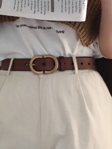 1pc Brown Leather Women's Personalized Waist Belt - Brown - View 1