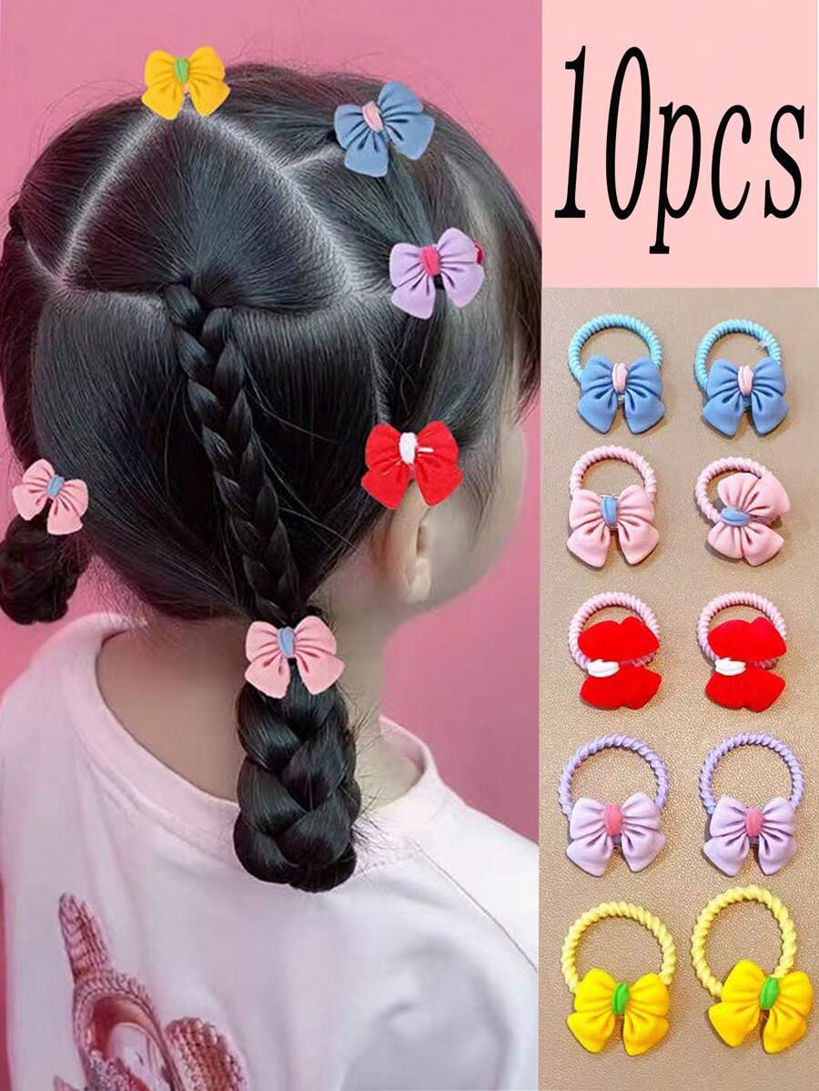 10 件裝兒童蝴蝶結領結裝飾髮帶,不損傷頭髮鬆緊帶 - 彩色 - 查看 1