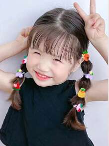 10入組繽紛兒童水果造型髮圈裝飾(菠蘿、胡蘿蔔、西瓜、葡萄、草莓),無損彈性綁髮圈 - 彩色 - 查看 3