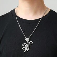 銀色連鎖字母吊墜項鍊,精緻字母吊墜附有a到z的不對稱字母陳述,不對稱字母頸鏈,禮品盒包裝 - 銀色 - 查看 4