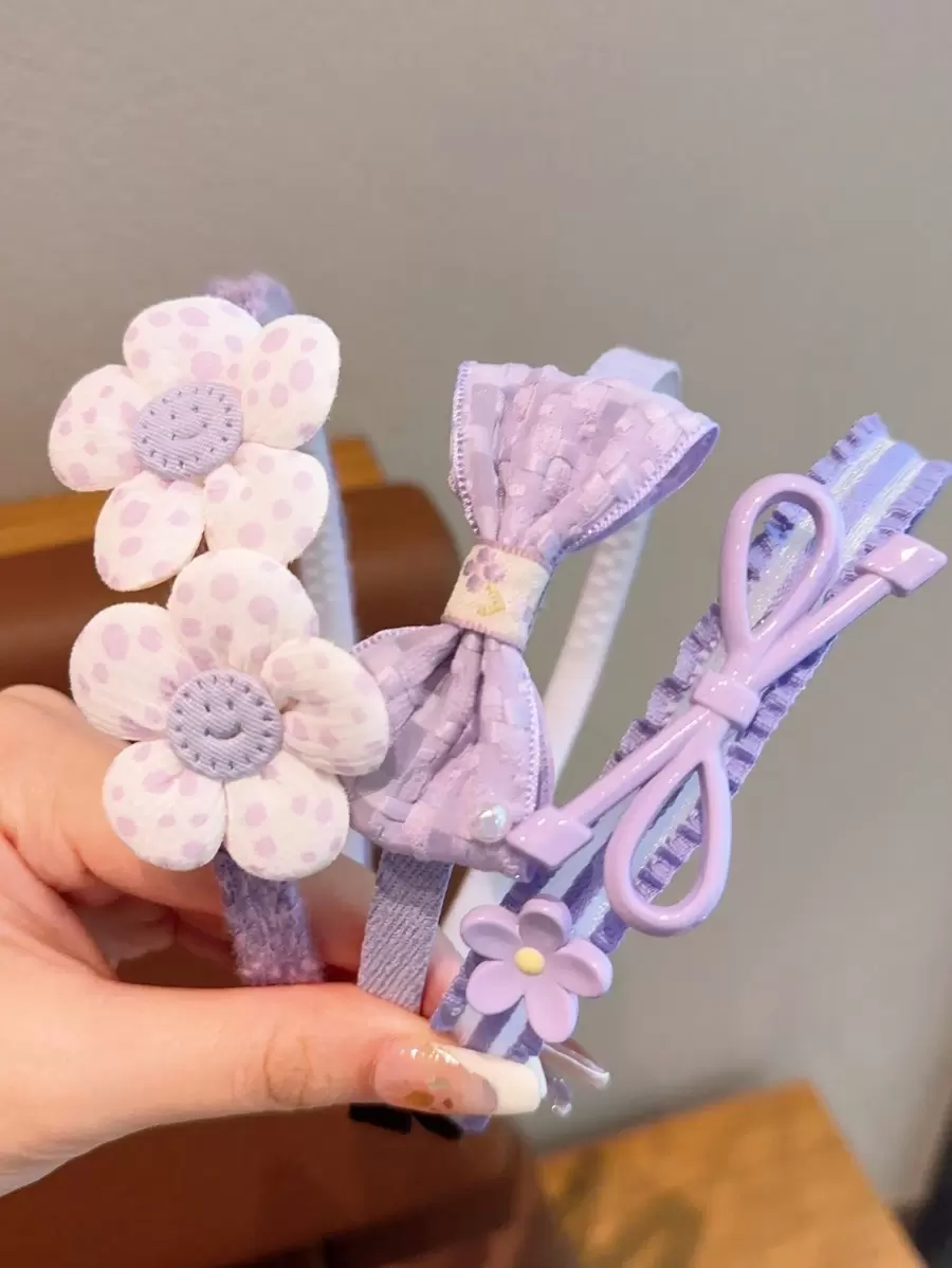 3入組甜美風&清新香調蝴蝶結髮帶 - 紫色 - 查看 1