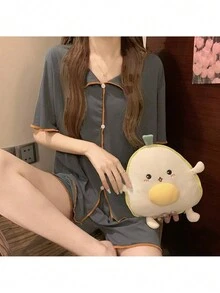 Bộ đồ giản dị Nữ Tương phản ràng buộc Nút phía trước màu trơn - màu đen - Xem 2