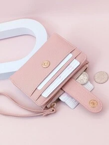 MINGYOU 時尚精美的軟荔枝扣短款多功能大容量錢包,多功能拉鍊攜帶式學生卡夾包,可愛合身,適合年輕學生禮物 - 粉色 - 查看 6