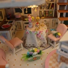 模型搭建套件 Diy 娃娃屋微型帶家具,手工製作 3d 拼圖玩具,木製工藝家居裝飾,送給女性/女孩的精美生日或情人節禮物 - 粉色 - 查看 5