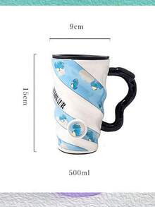 Unicorn And Fruit Ceramic Mug With Lid For Coffee Or Tea Spiral Design Gift Home Decoration - 藏蓝色 - 查看 3
