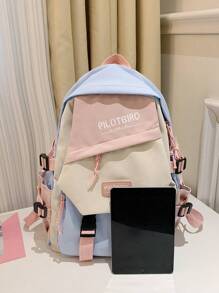 Pilotbird 撞色多口袋时尚背包，适合女性、高中生和大学生，大容量学校背包，书包，大容量，经典，休闲，适合青少年女孩、女大学生、大学、初中、高中、户外、旅行、郊游、返校、度假 - 藍色 - 查看 7