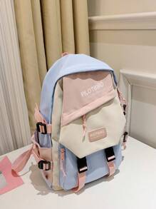 Pilotbird 撞色多口袋时尚背包，适合女性、高中生和大学生，大容量学校背包，书包，大容量，经典，休闲，适合青少年女孩、女大学生、大学、初中、高中、户外、旅行、郊游、返校、度假 - 藍色 - 查看 3