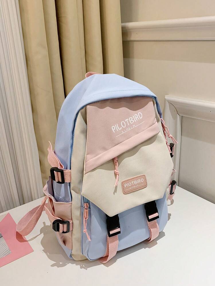 Pilotbird Color Blocking Multi-Pocket Fashionable Backpack For Women, High School And College Students, Large Capacity School Backpack, School BagLarge Capacity, Classic, CasualFor Teen Girls Women College StudentsCollege, Middle School, High School, Outdoors, Travel, Outings, Back To School, Holiday