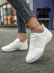 女性防滑輕便舞鞋,白色圓頭低胸繫帶舞蹈運動鞋適合女士