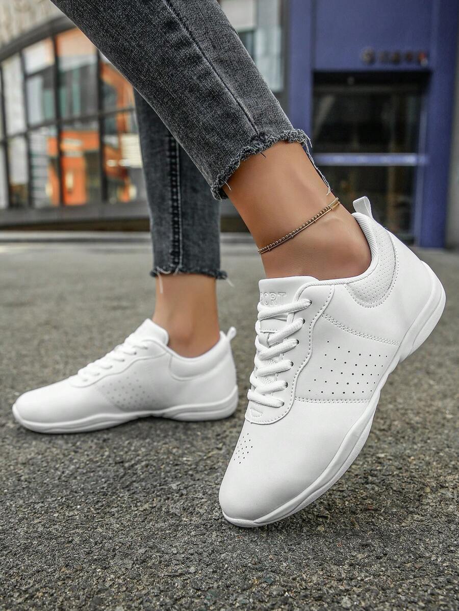 女性防滑輕便舞鞋,白色圓頭低胸繫帶舞蹈運動鞋適合女士