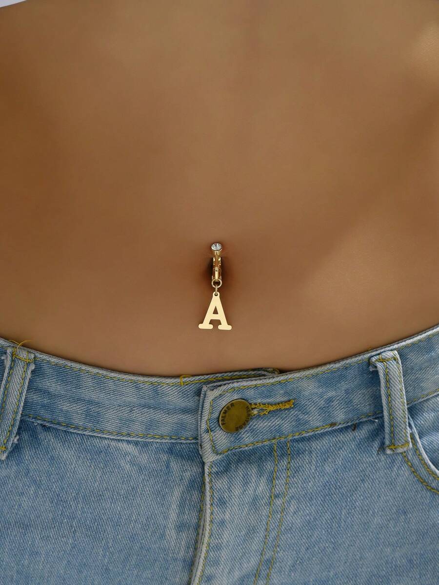 1 件簡單多功能水滴水鑽裝飾 26 個字母肚臍環適合女士在旅行、度假、派對等場合佩戴。 - 彩色 - 查看 1