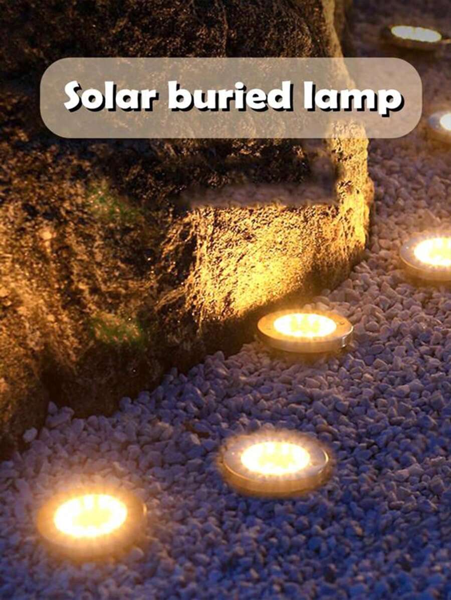 4 件全新設計太陽能裝飾埋地燈圓形戶外花園景觀防水草坪燈 - 黃色 - 查看 1