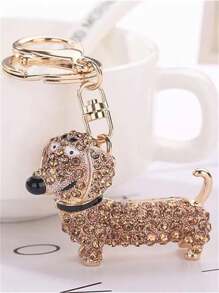 1 件可爱狗狗腊肠犬钥匙扣礼物女士女孩包包吊坠钥匙圈钥匙扣首饰包包吊坠汽车配饰女款腊肠犬 - 金色 - 查看 1