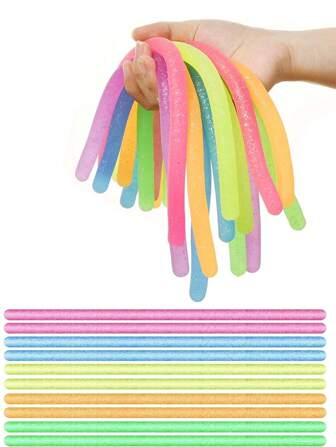 6/12/24/48 件随机颜色闪光弹力毛绒坐立不安蠕虫玩具，适合儿童和青少年