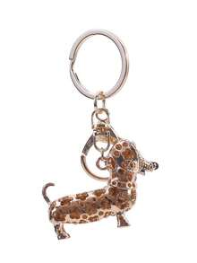 1 件可爱狗狗腊肠犬钥匙扣礼物女士女孩包包吊坠钥匙圈钥匙扣首饰包包吊坠汽车配饰女款腊肠犬 - 金色 - 查看 2
