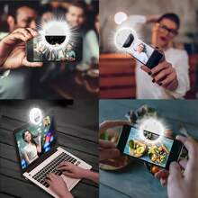 AXNEN (Bianco) Anello luce selfie a 36 perle LED - Versione migliorata con batteria da 150 mAh, ricaricabile USB, portatile, molletta circolare compatibile con , smartphone, laptop, iPad, fotografia, telecamera e video - Perfetto per i selfie trucco delle ragazze! Adatto per selfie e live streaming, luce portatile