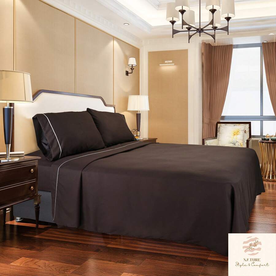 Juego de Sábanas Matrimonial 2800 Hilos Extra Suave Premium Lisa Soft Nature - Marrón Chocolate - Ver 1