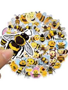 New Cartoon Bee Graffiti Sticker For Personalizing Decoration Of Guitar, Notebook, Luggage, Waterproof, 50pcs/pack, 1pc, Yellow - Yellow - View 4