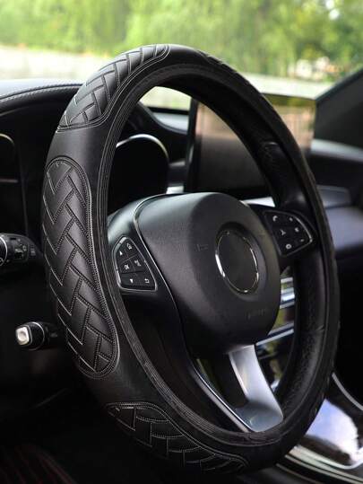 1 件黑色 3d 壓花 Pu 皮革方向盤套,舒適防滑耐磨,適合 37-38 厘米直徑方向盤,汽車配件