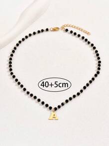 1入流行時尚貴族淑女風格不鏽鋼金色大寫字母26字母吊墜項鍊 - 彩色 - 查看 5