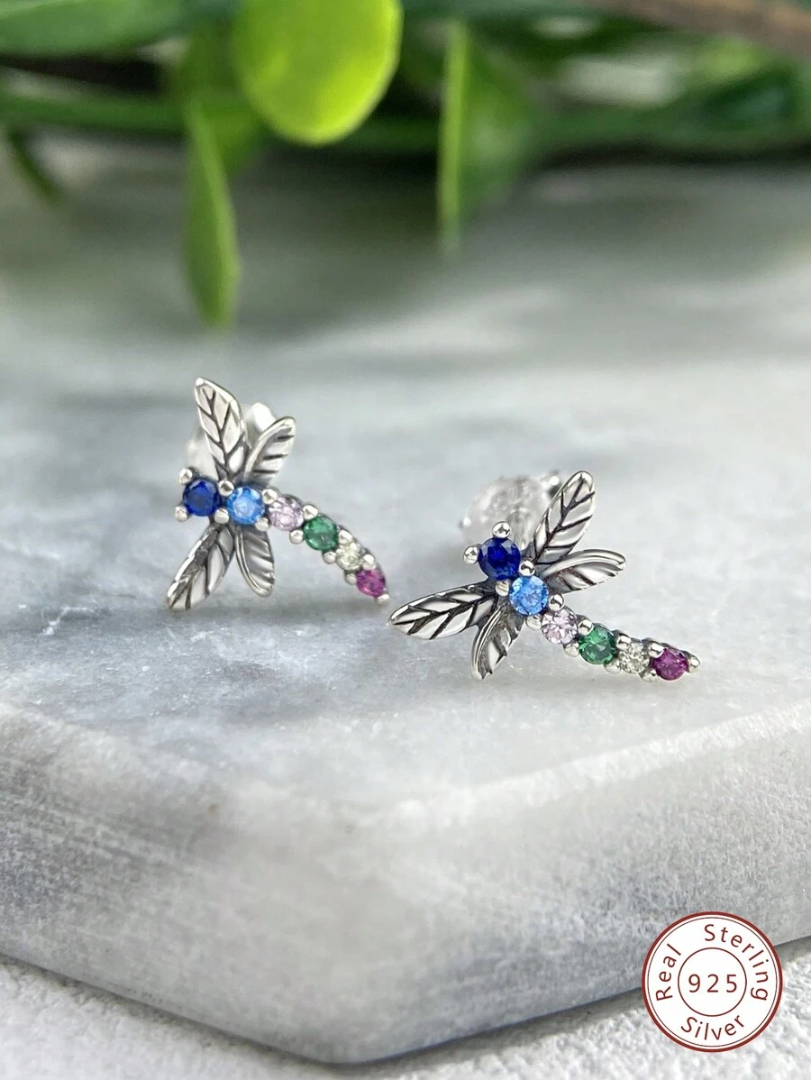 1 đôi Đầy màu sắc con chuồn chuồn Hoa tai Quý cô Đồ trang sức Đối với phụ nữ S925 Bạc nguyên chất Tinh tế Hoa tai Tốt Đồ trang sức Qủa tặng Dành cho Cô gái - Nhiều màu - Xem 1