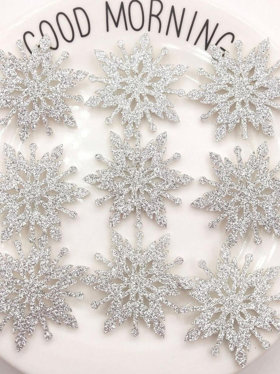 20入組雪花形狀吊墜,聖誕樹裝飾用品,糕點烘烤卡,手機美妝DIY,髮箍和髮夾 - 銀色 - 查看 1