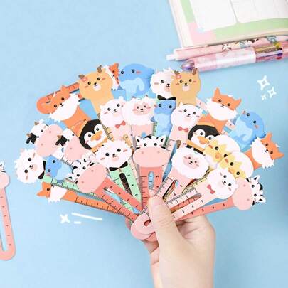 50pcs/Pack Cartoon Animal Paper Bookmarks, Mini Ruler Bookmark Clips, Creative Stationery For Students