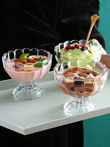 1入200ml花形透明玻璃冰淇淋杯,適用於甜點、冰淇淋、水果沙拉和下午茶 - 無色 - 查看 1