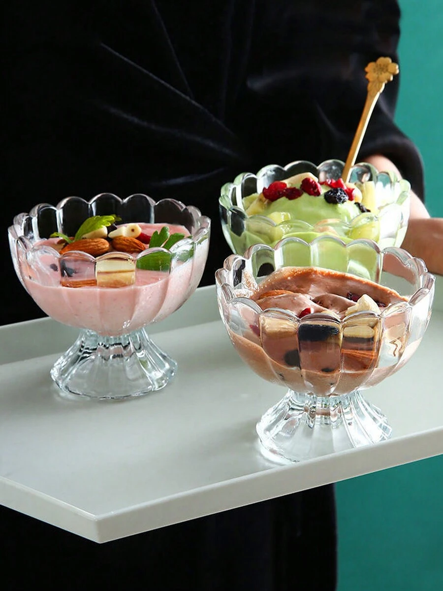 1入200ml花形透明玻璃冰淇淋杯,適用於甜點、冰淇淋、水果沙拉和下午茶 - 無色 - 查看 1