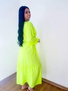 Long Sleeve Beach Cover-Up Kimono With Tie - 黃色 - 查看 2