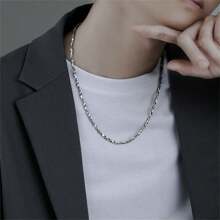 男士美式時尚酷炫鎖骨鏈,鈦鋼簡約頸鍊 - 銀色 - 查看 3