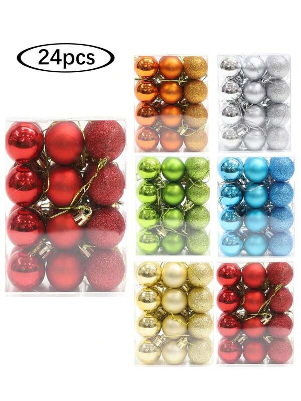 24pcs 3cm Christmas Balls, Tree Decorations, Ornaments, Christmas Decorations, Colored Balls, Suitable For Christmas Decorations And Festive Parties