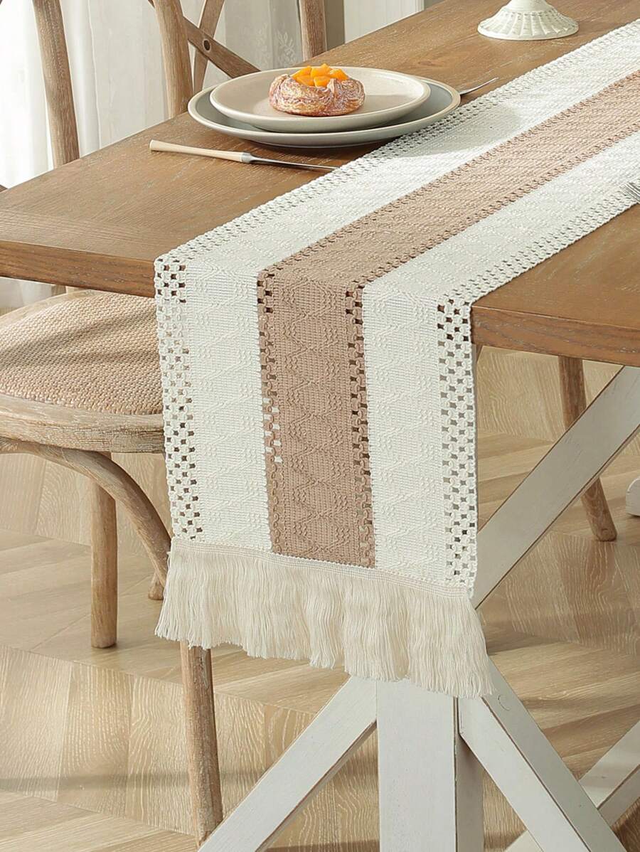 1 pieza Camino de mesa con abertura con diseño de fleco - Multicolor - Ver 1