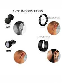 12對男士立體鑲嵌鑽石門式帶扣耳環,女性立體鑲嵌鑽石耳釘套裝,時尚普普風小hoop耳環 - 12 對時尚耳環套裝 - 查看 2